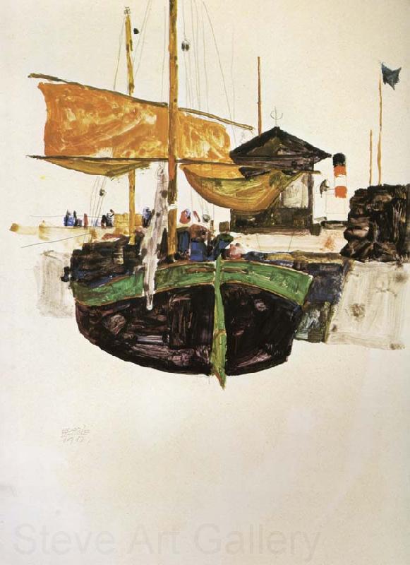 Egon Schiele Ships at Trieste Spain oil painting art